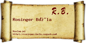 Rosinger Béla névjegykártya
